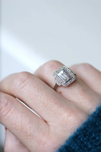 Bague Bague Art Déco aigue-marine diamants 58 Facettes