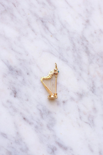 Pendentif Pendentif Victorien Harpe en or jaune et turquoise à compartiment secret 58 Facettes
