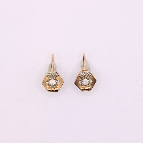 Boucles d'oreilles Dormeuses Art Déco Motif Hexagonal 58 Facettes