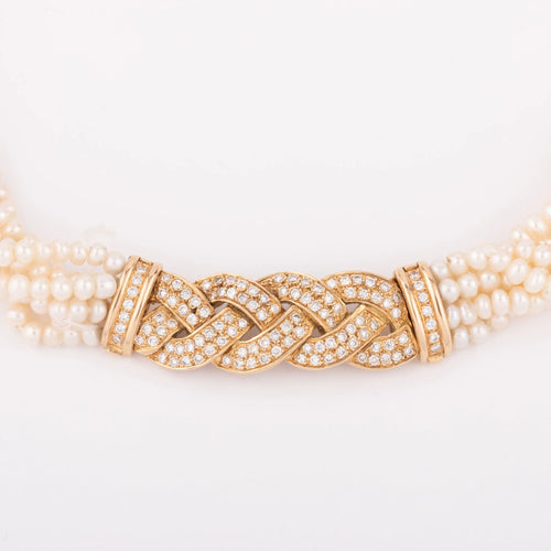 Collier Collier en perles multirangs et fermoir en diamants 58 Facettes