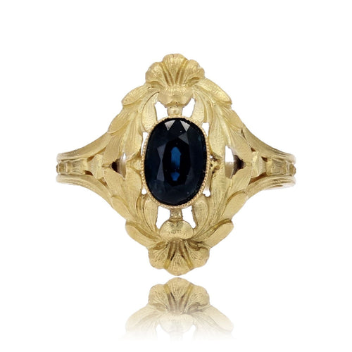 Bague 53 Bague Art Nouveau or jaune mat et saphir 58 Facettes 23-331