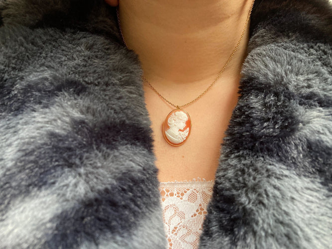 Pendentif Pendentif-Broche Or jaune Camée sur Agate 58 Facettes BO/230089
