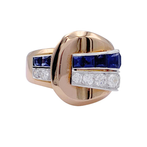 Bague 53 Bague "Tank", or jaune, saphirs, diamants. 58 Facettes 32837