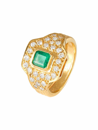 Bague Bague Or Jaune Emeraude Et Pavage De Diamants 58 Facettes HS19943