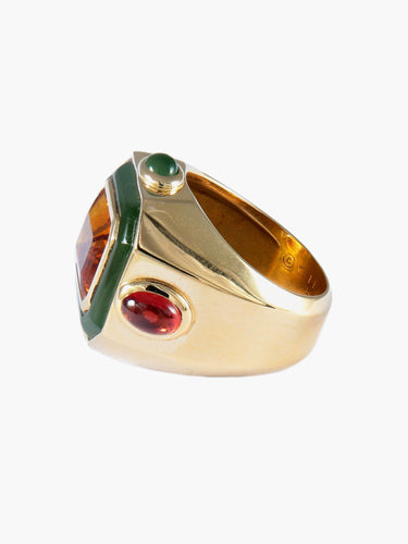 Bague 53 Chanel- Bague Chevalière Citrines, Jade et Or Jaune 58 Facettes