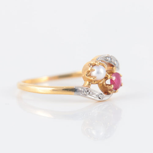 Bague 51 Bague Toi & Moi rubis perle 58 Facettes P4L15