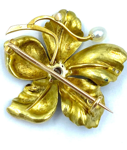 Broche Broche Art Nouveau or, émail, diamants et perle 58 Facettes
