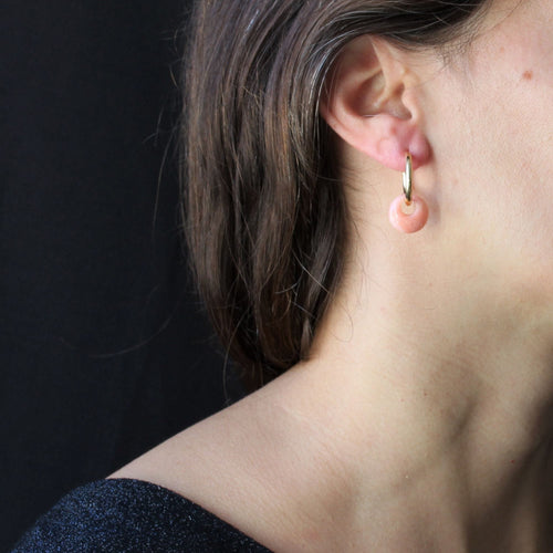 Boucles d'oreilles Créoles en or et pampille de corail 58 Facettes 21-556