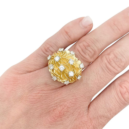 Bague 50 Bague dôme or jaune, platine et diamants. 58 Facettes 31340
