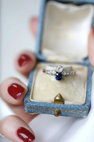 Bague 57.5 Bague "Toi & Moi" Or jaune Platine Saphir Diamants 58 Facettes