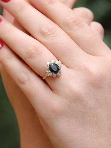 Bague 52 Bague marguerite Or jaune Saphir Diamants 58 Facettes J149