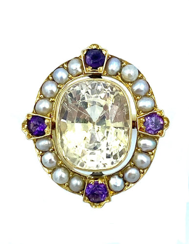 Bague Bague 19ème or saphir jaune, améthystes et perles fines 58 Facettes