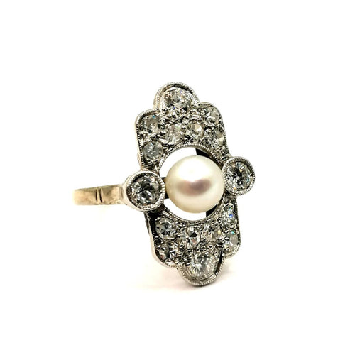 Bague Bague Art Déco diamants et perle fine 58 Facettes 3730