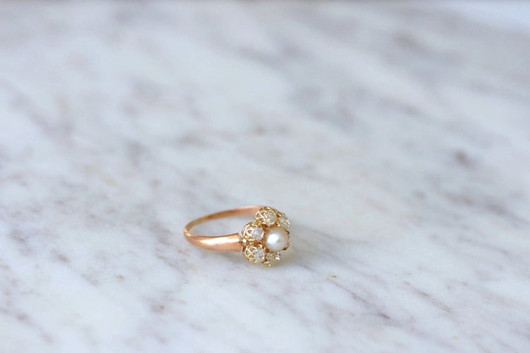 Bague Bague marguerite perle fine et diamants 58 Facettes