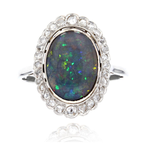 Bague 59 Bague opale noire et diamants ancienne 58 Facettes 22-226