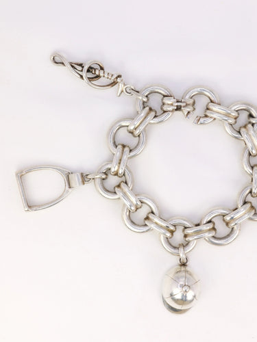 Bracelet Gaétan de Percin (attribué à HERMES) - Bracelet en argent et breloques thème hippique 58 Facettes 896