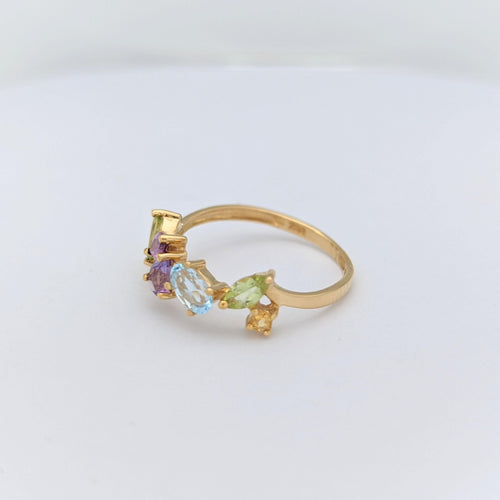 Bague Bague en or jaune aigue-marine améthyste et citrine 58 Facettes 20623