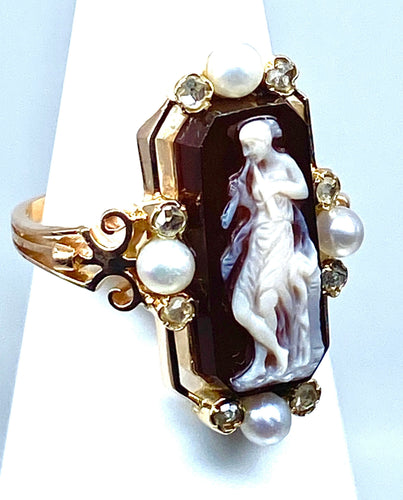 Bague 51 Bague camée sur agate perles fines diamants 58 Facettes AB263