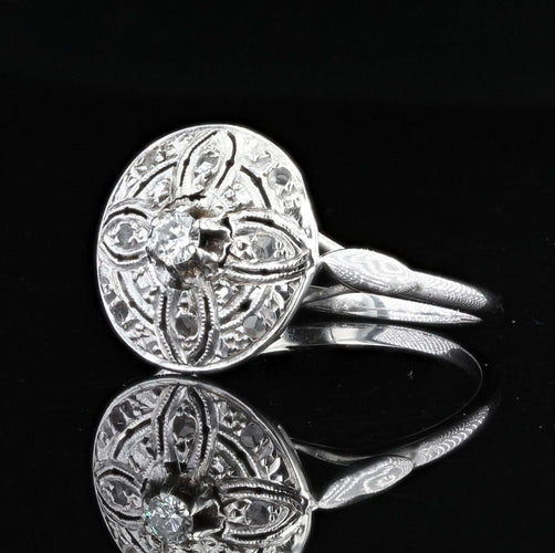 Bague 54 Fine bague ancienne diamants ronde 58 Facettes 21-281