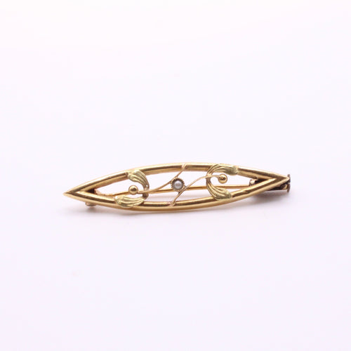 Broche Broche Art Nouveau or jaune 18 carats, Feuillage et perle fine 58 Facettes