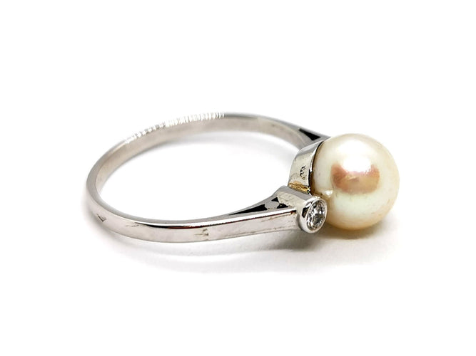 Bague 57 Bague Or blanc Perle 58 Facettes 1091909CD