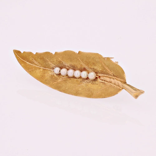 Broche Broche plume or jaune et perles de culture 58 Facettes CVBR32
