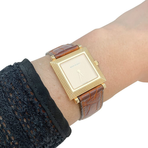 Montre Montre Boucheron, "Pointe de Diamants", or jaune, cuir. 58 Facettes 31358