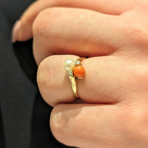 Bague 54 Bague Toi et Moi diamants Perle Corail 58 Facettes 25163