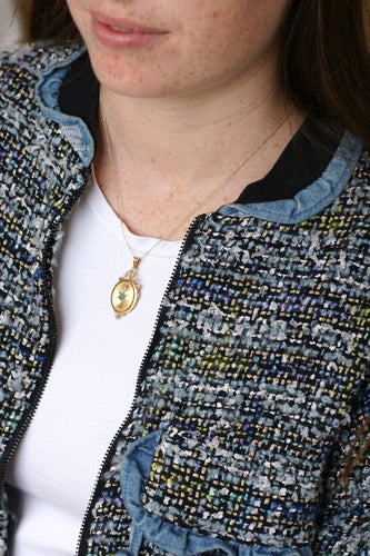 Pendentif Médaillon étoile or rose et turquoises 58 Facettes