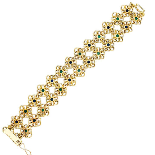 Bracelet Bracelet fleurettes en or jaune, chrysoprases et lapis lazuli. 58 Facettes 31843