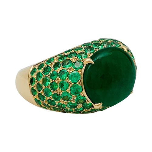 Bague 53 Bague jonc en or jaune, tsavorites et jadéite. 58 Facettes 31710