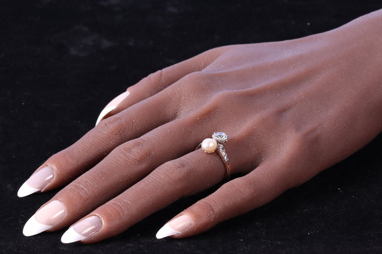 Bague 58 Bague Toi & Moi diamants et perle 58 Facettes 22327-0067