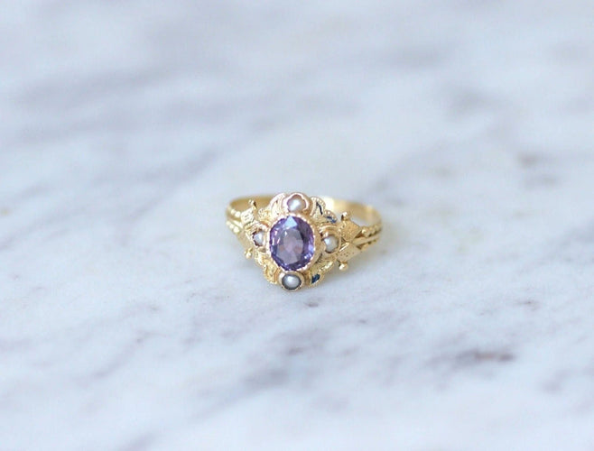 Bague Bague en Or jaune & Saphir Mauve 58 Facettes