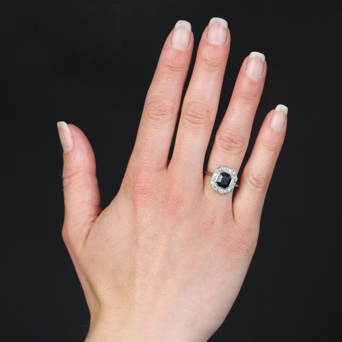 Bague 52 Bague art déco saphir diamants coussin 58 Facettes 23-048