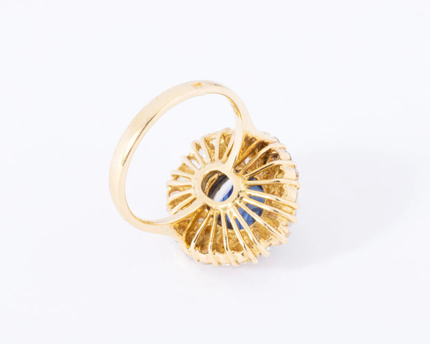 Bague Bague marguerite or jaune saphir et double entourage de diamants 58 Facettes
