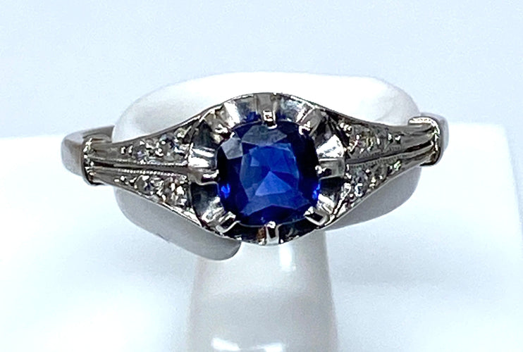 Bague Bague 1900 Platine Saphir et Diamants 58 Facettes