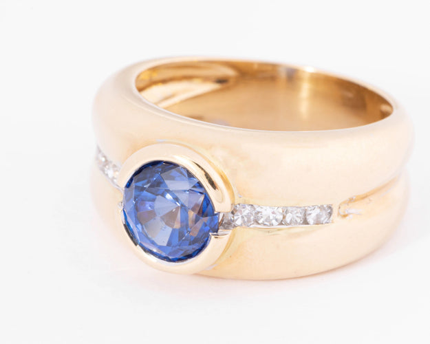 Bague Bague jonc or jaune saphir et diamant 58 Facettes 0