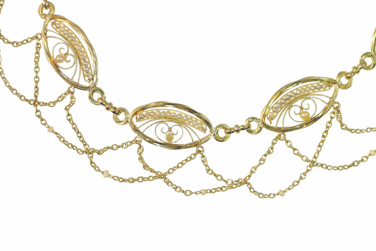 Collier Collier en filigrane d'or, perles de graines naturelles 58 Facettes 23039-0116