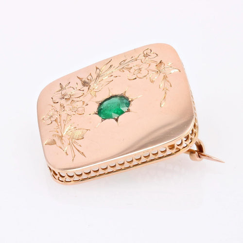 Broche Broche ancienne or rose et émeraude 58 Facettes 23-060