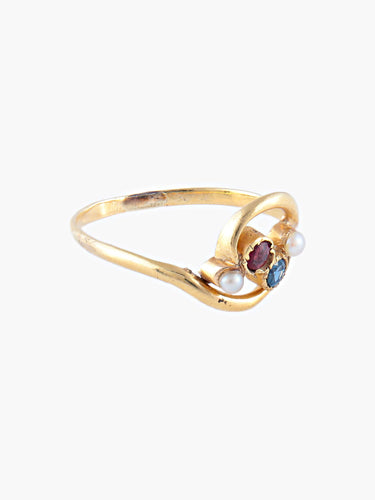 Bague Bague Ancienne Toi & Moi Saphir Rubis Perles 58 Facettes