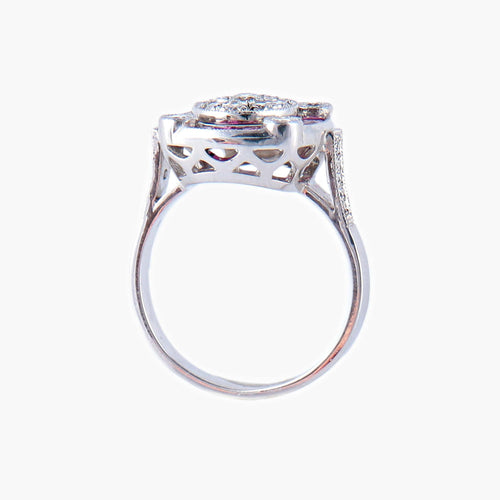 Bague 54 Bague Style Art Déco Diamants et Rubis 58 Facettes