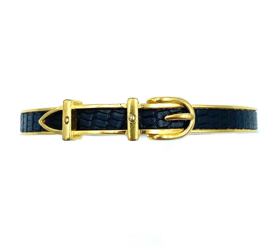 Bracelet Hermès. Bracelet jonc métal doré et cuir 58 Facettes