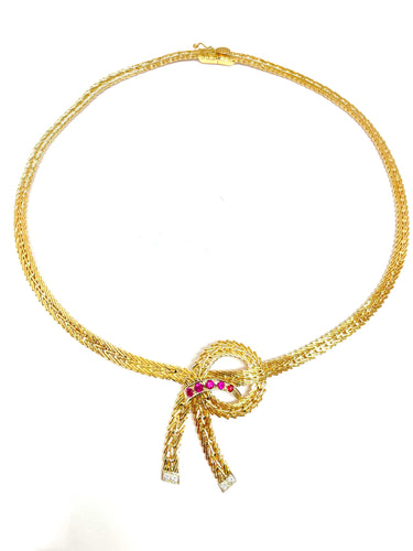 Collier Collier ruban en or jaune rubis et diamants 58 Facettes