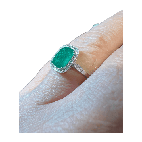 Bague 53 Bague Art Déco Or blanc Émeraude Diamants 58 Facettes