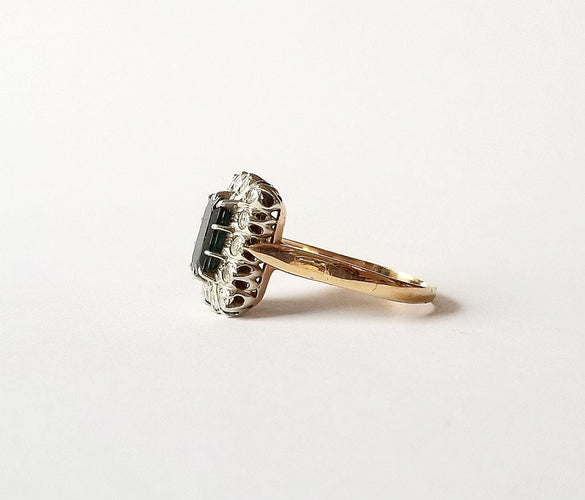 Bague 57 Bague Pompadour Or Jaune Saphir et Diamants 58 Facettes