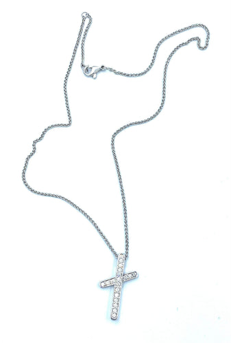 Pendentif PIAGET - Pendentif Croix or blanc diamants 58 Facettes