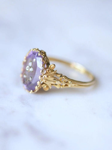 Bague Bague Victorienne intaille fleur améthyste et diamants sur or 58 Facettes