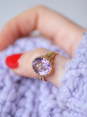 Bague Bague Victorienne intaille fleur améthyste et diamants sur or 58 Facettes