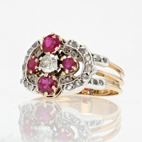 Bague 57 Bague ancienne bandeau rubis diamants 58 Facettes 22-211