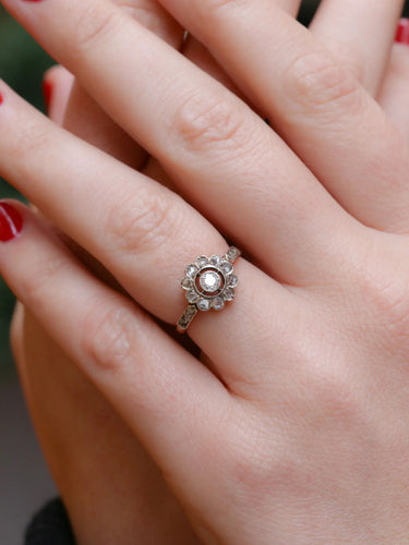 Bague 54 Bague marguerite Belle Epoque Or jaune Platine Diamants 58 Facettes J172